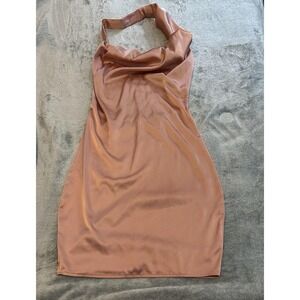 CBR Dress Womens Small Pink Satin Halter Neck Cowl Front Cocktail Party Mini